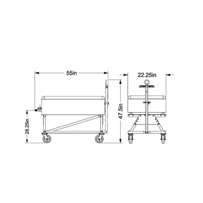 Technical drawing of the PolarCool Water Cart with dimensions labeled.