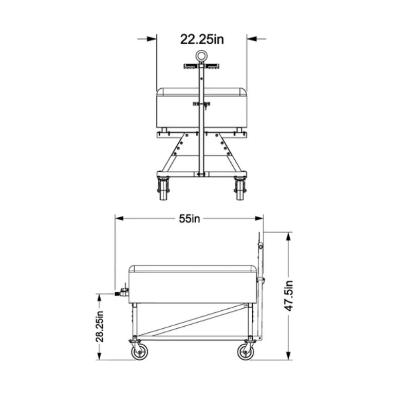 Technical drawing of the PolarCool Water Cart with dimensions labeled.