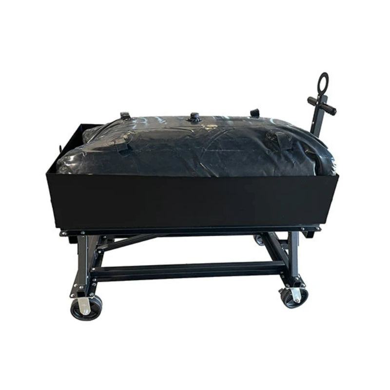 Black PolarCool Water Cart with wheels and bladder left side.