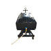 Black PolarCool Water Cart with wheels and bladder, hose connection rear view. 